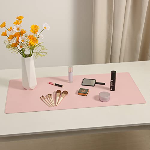 Wolaile PU Leather Desk Pad Blotter,Light Pink Waterproof Office Desktop Mat for Women,36x17in Non-Slip Large Mouse Pad Writing Protector - color: Pink