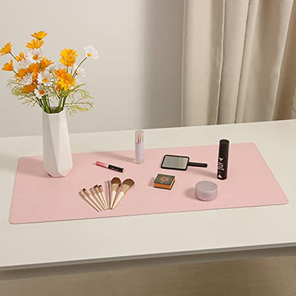 Wolaile PU Leather Desk Pad Blotter,Light Pink Waterproof Office Desktop Mat for Women,36x17in Non-Slip Large Mouse Pad Writing Protector - color: Pink