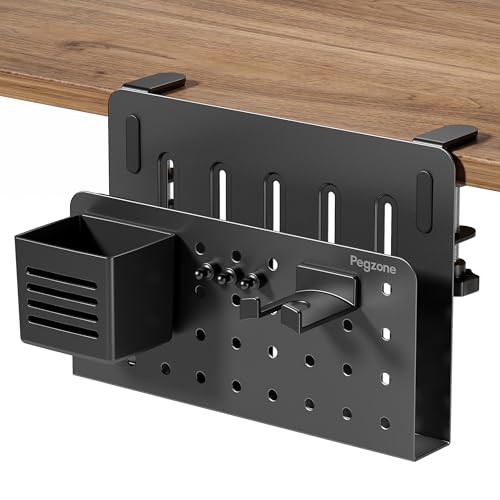 Under Desk Storage Organizer, Laptop Holder Stand with Pegboard Design, Holds 22lbs, Clamp on Desk Organizer, Fits 0.4"-2.2" Desktop Edge, Black - color: Black