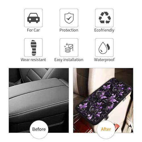 Car Center Console Cover Purple Butterfly Polyester Fabric Auto Armrest Cover Boho Flower Butterflies Cute Hippie Scratch Resistant Wear-Resistant Universal Car Armrest Storage Box Pad - color: Butterfly