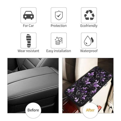 Car Center Console Cover Purple Butterfly Polyester Fabric Auto Armrest Cover Boho Flower Butterflies Cute Hippie Scratch Resistant Wear-Resistant Universal Car Armrest Storage Box Pad - color: Butterfly