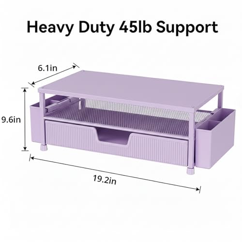 ECOLOVI Desk Organizer and Accessories, 2-Tier Computer Monitor Stand Rise with Storage Drawer & 2 Pen Holders, Laptop & Printer Stand for Desktop, Workspace Organizers for Office Supplies (Purple) - color: Purple