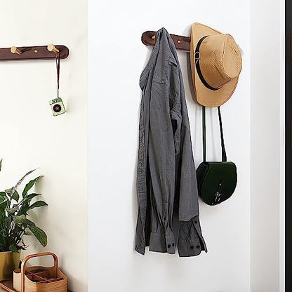 Wall Mounted Coat Rack, Entryway Hanging Coat Rack, Metal Wood Coat Rail with 3 Rustic Hooks Rail for Coat, Scarf, Bag, Towel, Key, Cap, Hat,Walnut Gold Matt - size: 3 Hooks - Round Shape
