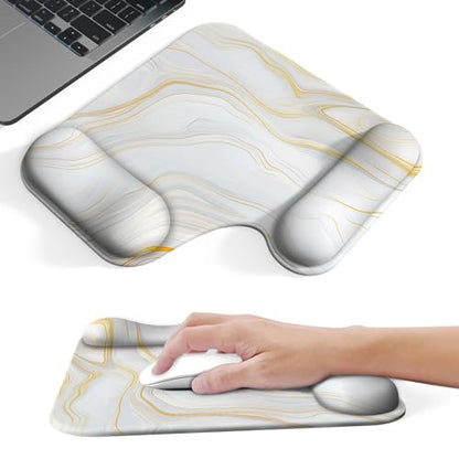 Ergonomic Mouse Pad with Gel Wrist Rest (1"& 1.2" Dual Height) - Mouse Pads Compact Mousepad Desk Mat Office, Gaming & Carpal Tunnel Relief | Non-Slip Rubber Base Gold Marble - color: Gold Marble