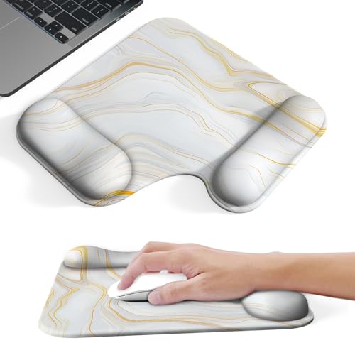 Ergonomic Mouse Pad with Gel Wrist Rest (1"& 1.2" Dual Height) - Mouse Pads Compact Mousepad Desk Mat Office, Gaming & Carpal Tunnel Relief | Non-Slip Rubber Base Gold Marble - color: Gold Marble