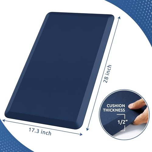 KitchenClouds Kitchen Mat Cushioned Anti Fatigue Rug 17.3"x28" Water Resistant Non Slip Standing Desk Mat Comfort Floor Mats for Kitchen House Sink Office (Blue) - color: Blue, size: 28"L x 17.3"W x 0.5"Th