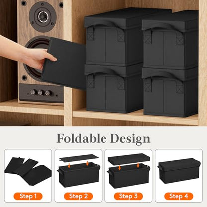 Lifewit CD Storage Box, Stackable CD Case Holder Organizer, Foldable CDs Container with Lid, Handles, Media Organizer Bin for Albums 13.2" L x 5.3" W x 5.9" H Holds up to 120 PCS CDs (30 Each), 4 Pack - size: For CD(13.2"L x 5.3"W x 5.9"H)