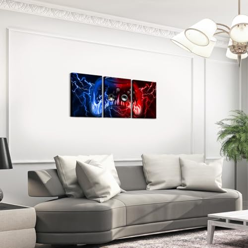 Feelyou Kids Gamer Canvas Wall Art 12" x 16" 3 Piece Gaming Office Wall Artwork Posters for Teens Adults Red and Blue Game Controller Bathroom Wall Art for Home Lightning Geometric Wall Painting - color: Blue and Red Black1