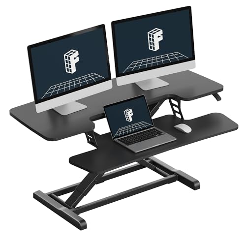 FLEXISPOT Standing Desk Converter 40" Large Desk Riser, Spacious Desktop Riser Sit Stand Computer Workstation with Wide Keyboard Tray, Ergonomic Height Adjustable Stand Up Desk Converter, Black - color: Black, size: 40"