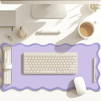 Hahafelt Scalloped Desk Mat Large Desk Pad Cute Coquette Table Mat Back to School Preppy Table Make up Pad Nonslip Graduation Gift with Stitching Waterproof Gaming(Purple,36 x 17 Inches) - color: Purple, size: 36 x 17 Inches