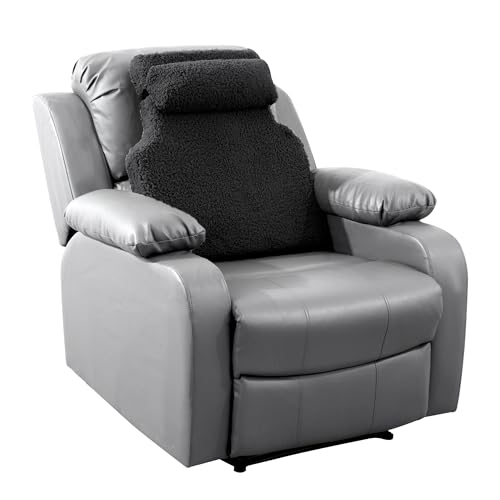 HOMBYS Sherpa Fleece Lumbar Support Pillow with Headrest for Recliner,Memory Foam Chair Cushion for Back Pain,Big High Back Support for Recliner with Chair Headrest for Elderly (Black) - color: Black