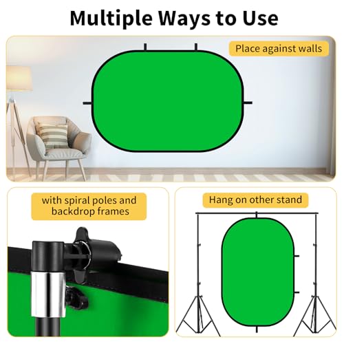 5x6.6ft Reversible Green Grey Backdrop for Photography, Pop-Up Collapsible Background 2-in-1 Muslin Self Tape Backdrop with Clip and Carry Case - color: Green&Grey, size: 5x6.6ft