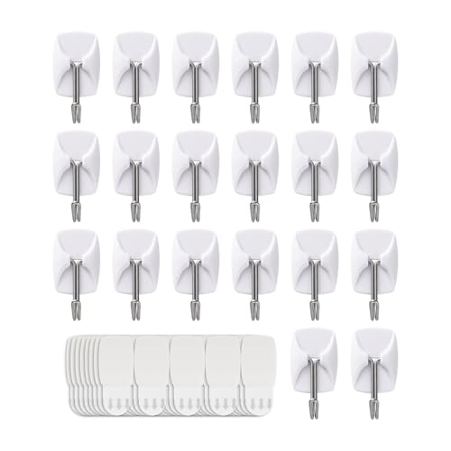 MOVELYST 20 Small Hooks+40 Removable Strips, White Wire Hanger Hooks, Heavy Duty with Adhesive Strips, Damage-Free Utility Hooks, No Tools Wall Hook for Hanging, Value Pack - size: Small, style: 20+40