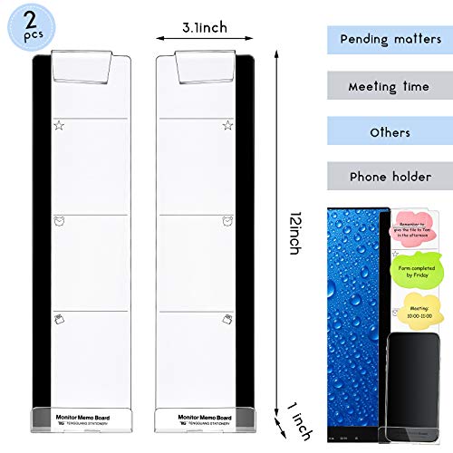 Zonon 2 Pcs Monitor Memo Board with Phone Holder, Clear Acrylic Computer Message Side Panel, Multifunctional Desktop Sticky Note Holder for Office Home, Left & Right