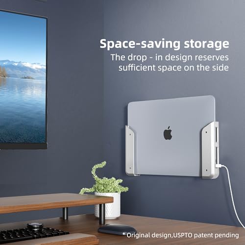 ELETIUO Wall & Under Desk Laptop Mount Holder–Adhesive & Screw in,1.02"/ 26 mm,Anti-Scratch Pads,Universal for MacBooks,Surface,Keyboards,Tablets,Switch &More,Matte Silver - color: Matte Silver