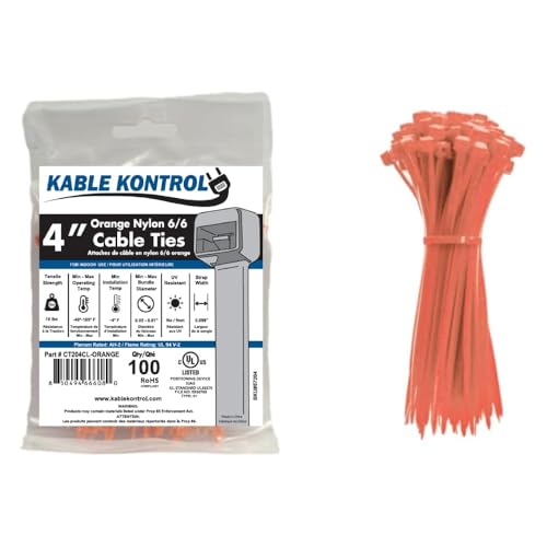 Kable Kontrol Orange Zip Ties 4 Inch 100 Pcs, 18 Lbs Tensile Strength, Self-locking Nylon Colored Cable Ties Wire Wraps for Indoor or Outdoor Use - color: Orange, size: 4" - 18 Lbs - 100 Pcs