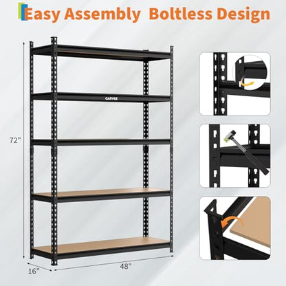 GarveeLife Heavy Duty 5-Tier Adjustable Storage Shelving Unit, 2204 lbs Load Capacity Metal Garage Shelves with MDF Boards, 72" H x 48" W x 15.7" D, for Kitchen Pantry Basement Laundry - size: 72" H x 48" W x 15.7" D