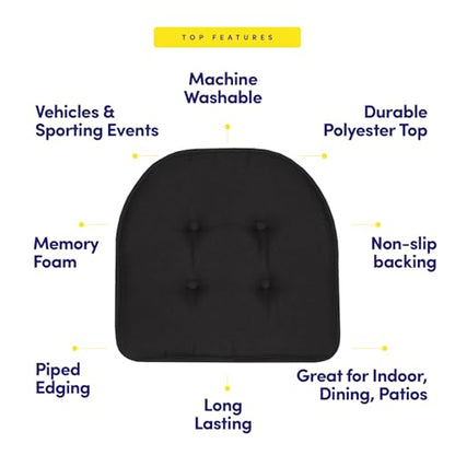 Sweet Home Collection Chair Cushion Memory Foam Pads Tufted Slip Non Skid Rubber Back U-Shaped 17" x 16" Seat Cover, 4 Count (Pack of 1), Black - color: Black, size: 4 Pack, style: Foam Pads