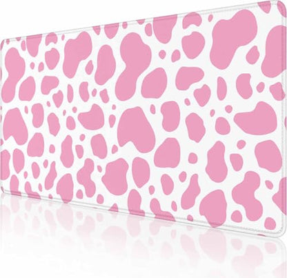 Gaming Mouse Pad, Large Mouse Pads for Desk, Non-Slip Rubber Base Mousepad, Keyboard Mouse Mat, Desk Pad with Stitched Edges, 35.4x15.7 inch Pink Cow Print - color: Pink Cow Print, size: 35.4" x 15.7"