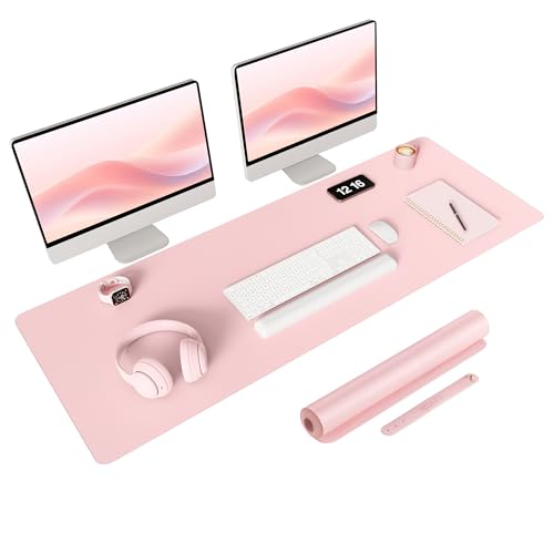 YSAGi Non-Slip Leather Desk Pad Long Size, Waterproof Laptop Computer Desk Keyboard Mat, Table Protector Blotter Mat, Large Mouse Pad for Office/Work/Home/Decor(Pink, 47" x 17") - color: Pink, size: 47" x 17"