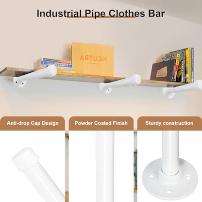 Pintuson 6 PCS Industrial Pipe Clothes Bar 12 Inch - Pipe Clothing Rack Wall Mount - Face Out Closet Rods for Hanging Clothes Commercial Retail Boutique Laundry Shirt Display - White - color: White 12" Clothes Rack