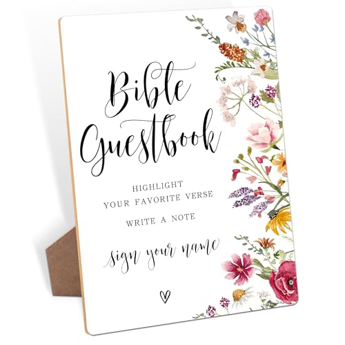 Bible Guest Book Sign, Wedding Signs for Ceremony and Reception, Floral Bridal Shower Decoration, Wooden Wedding Signage, Bridal Shower Decor, Supplies For Engagement and Anniversary Party, 29 - color: Bible Guestbook Sign, 29
