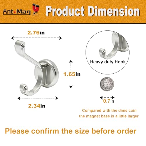 Ant Mag Magnetic Hooks Heavy Duty 140lbs Neodymium Magnet Wall Hooks for Hanging Coats Robes Backpacks Bags Hats Keys Mugs Cups Towels - size: D1.65in Silver 2 Pack