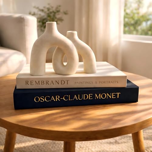 Decorative Books for Shelves – Linen Books Decor Set for Bookshelf Decor Aesthetic and Home Decor Living Room, Faux Books for Decoration with Hidden Storage Set of 2 - color: Navy Blue/Beige