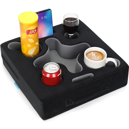 Couch Cup Holder Pillow-Sofa Cup Holder Tray Caddy Cupholder for Bed, Rv, Tv, Car, Man Cave, Backseat for Remote, Drinks, Snacks (Square-Black) - color: Black