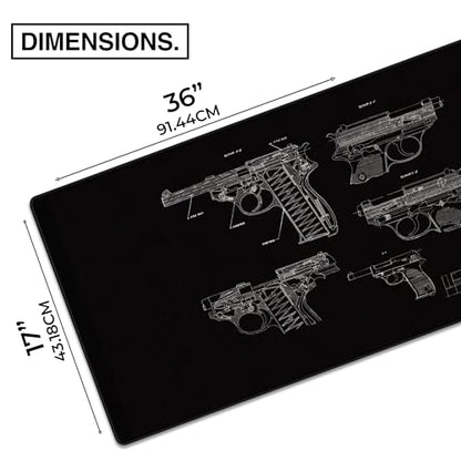 MPCO. Blueprints Large Gaming Desk Pad - 36" x 17" Duraglyde Fabric Pistol 38 – Black Desk Mats - Non-Slip, Washable, Smooth Glide for Precision Gaming & Work - color: Duraglyde Pistol 38 – Black