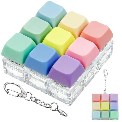 Keyboard Fidget Toy, Keyboard Keychain Fidget Toys, 9-in-1 Clicker Fidget Toy, Stress Relief Desk Decompression Button, Anxiety Relief Valentine's Day Gifts (9 Color-Macaron) - color: 9 Color-macaron