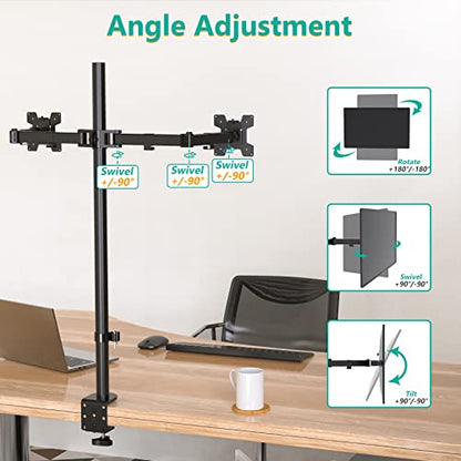 WALI Extra Tall Dual LCD Monitor Fully Adjustable Desk Mount Fits 2 Screens up to 27 inch, 22 lbs. Weight Capacity per Arm (M002XL), Black - size: 13"-27", style: Dual