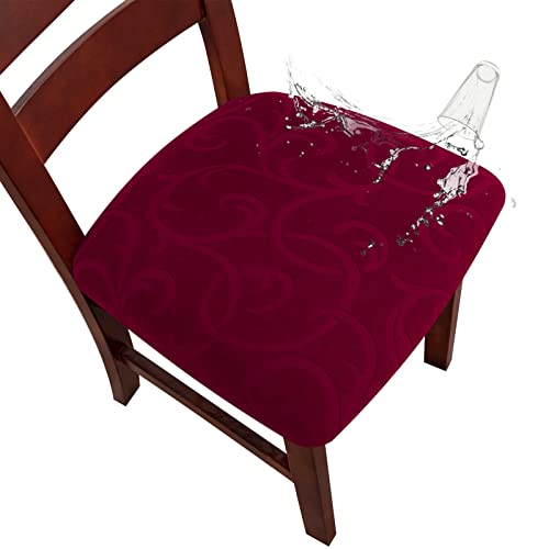 Genina Waterproof Chair Seat Covers Dining Room Chair Covers Stretch Seat Cover for Dinning Room Chair Protector Slipcovers for Kitchen, Hotel (2, Flower Pattern-Wine Red) - color: Flower Pattern-wine Red