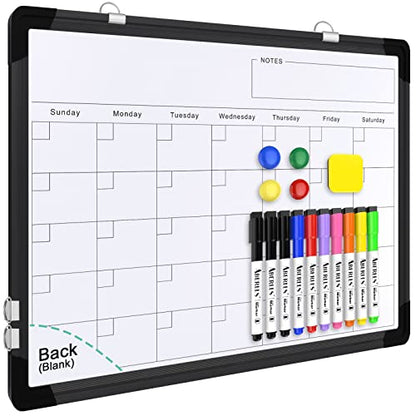 Monthly Calendar Whiteboard for Wall, 16x12 Inches Dry Erase Board, Small Magnetic White Board, Double-Sided Hanging Board for Office School Home Kitchen, Portable Board for Drawing Planning, Black - style: Whiteboard 16X12 Black
