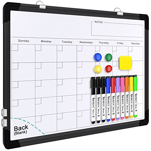 Monthly Calendar Whiteboard for Wall, 16x12 Inches Dry Erase Board, Small Magnetic White Board, Double-Sided Hanging Board for Office School Home Kitchen, Portable Board for Drawing Planning, Black - style: Whiteboard 16X12 Black