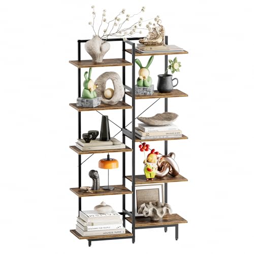 Aquzee 5 Tier Bookshelf, Tall Bookcase Shelf Storage Organizer with Wood and Metal Frame, Free Standing Storage Shelving for Bedroom, Living Room and Home Office, Rustic Brown