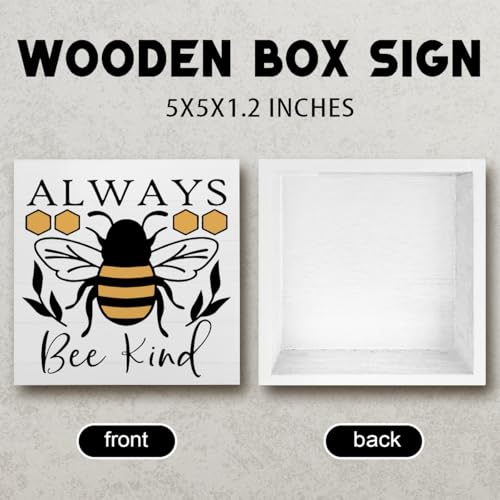 Summer Sign Bee Decorations for Home Cute Honeybee Decor Always Bee Kind Wooden Box Sign Desk Accessories Home Office Bedroom Bathroom Teacher Classroom Decor 5 X 5 Inch - color: Be Kind 2