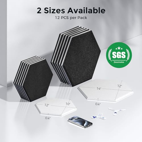 Self-Adhesive Acoustic Panels [390 lbs/yd³ Ultra-High Density], 2nd Generation Sound Absorbing Panel, Professional Level Sound Panel, Polyester Soundproof Foam [Medium Hexagon, White & Black] - color: White & Black, size: Medium Hexagon (12''x10''x0.4'')