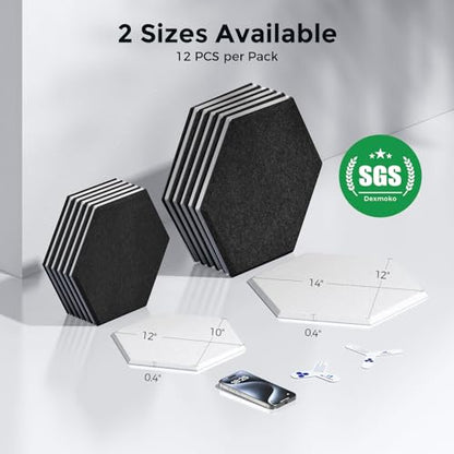 Self-Adhesive Acoustic Panels [390 lbs/yd³ Ultra-High Density], 2nd Generation Sound Absorbing Panel, Professional Level Sound Panel, Polyester Soundproof Foam [Medium Hexagon, White & Black] - color: White & Black, size: Medium Hexagon (12''x10''x0.4'')