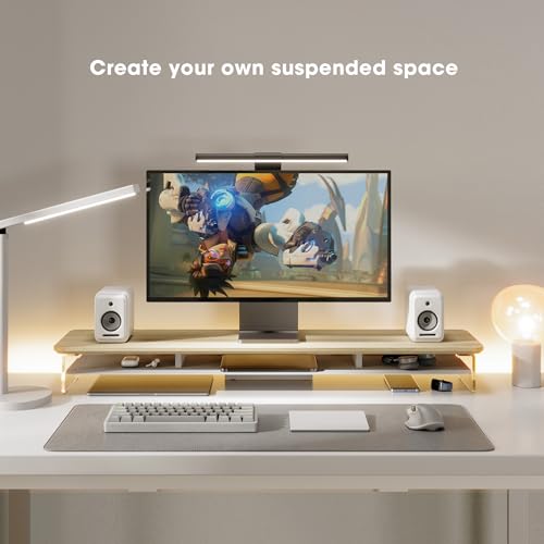 Fenge Acrylic Monitor Stand Riser, 42.5 Inches Dual Monitor Stand with Metal Storage, 2 Tier Acrylic Computer Riser for Desk, Clear Laptop Stand for PC, Laptop, Printer, TV, Oak - color: Oak, size: 42.5in