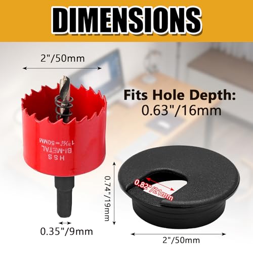12 Pack 2 Inch Black Desk Grommet, Plastic Cable Hole Cover Computer Table Cord Wire Organizer, Desktop Cord Management for Home Office/TV Stands Tabletops (with Hole Saw) - color: Black, size: 1-1/2 Inch with Hole Saw