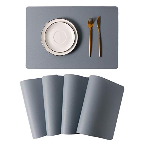 Wipeable Placemats Leather Table Mats Waterproof Heat-Resistant Easy to Clean for Dining Table Set Kitchen Table (4, Pale Blue) - color: Pale Blue, size: set of 4