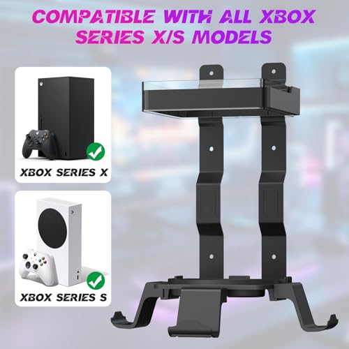 Wall Mount for Xbox Series X/S-Wall Mount Kit with 2 Controller Holder &1 Headset Stand & RGB Light, Xbox series X/S Wall Mounted Bracket Shelf Stand- Safely Organize Your Xbox X/S Series Accessories - color: Grey