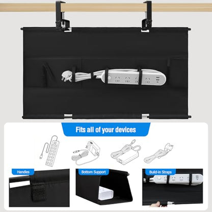 Under Desk Cable Management Tray - Heavy Duty No-Drill Clamp & Screw Mount, 28-Inch Cord Organizer for Home Office, Gaming Setup & Study Room, Holds Power Strip & Large Adapters (Black, 28"L x 5.5"W) - size: 28inch