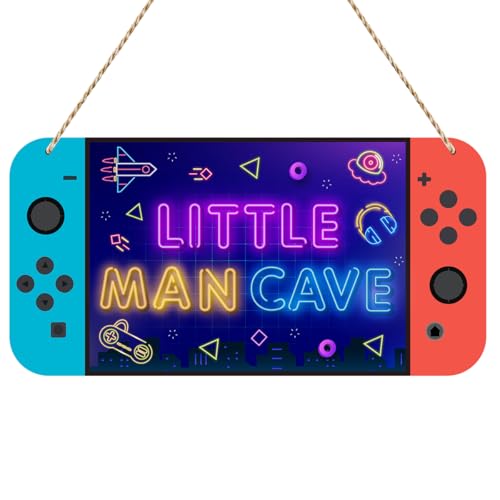 Little Man Cave Sign for Boys Game Console Boys Room Decor, Space Astronaut Living Room Wall Decor Wooden Hanging Plaque Wood Sign Wall Pediments Wallart Game Playroom Bedroom Decor - color: Multi1553