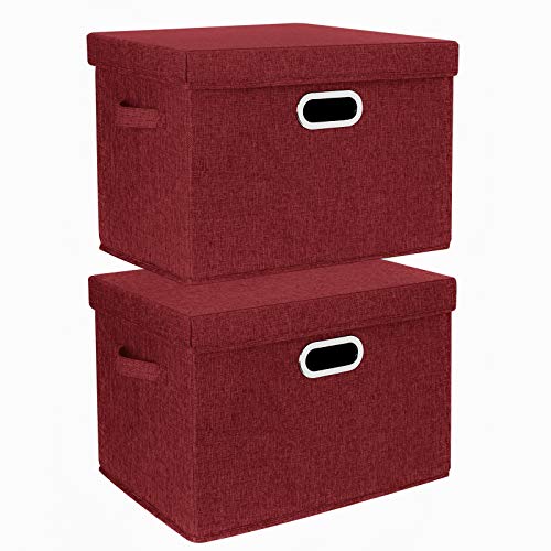 TYEERS Collapsible Storage Bins With Lids, Large Fabric Storage Boxes - 2 Pack - Red Wine - color: Red Wine, size: 2-Pack Large