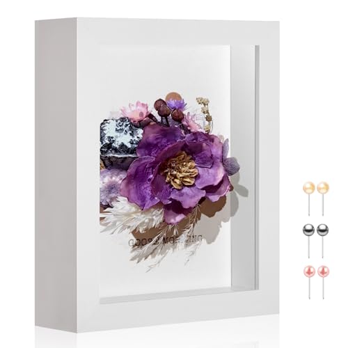 4x6 Shadow Box Picture Frame Display Case with Soft Linen Back-Real Glass,Small Mini White Deep Shadow Box Frame 4x6 for Insect Medal Display Pet Photo Memorial Flower Craft - color: White + Thickened Panel + Foam Packaging, size: 4x6