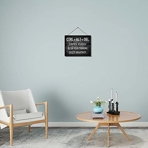 Artinme Inspirational Wall Decor for Office, CTRL+ALT+DEL Wood Signs Plaque, Black and White Artwork Office Wall Decoration & Home Wall Decor, 8 x 10 Inch