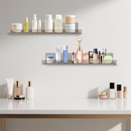Dezzer 6 Pack Acrylic Shelves for Wall, 15" Acrylic Floating Shelves for Bathroom Bedroom, Invisible Bookshelf Wall Ledge Storage Shelf Books Perfume Toys Action Figure Display Shelves, Clear Gray - style: 15 inch 6-pack Gray