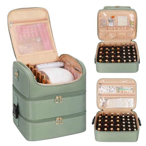 CUBETASTIC Nail Polish Organizer Case, Nail Supplies Storage Box Holds 86 Bottles Nail Polish & Nail Lamp, Travel Nail Tech Carrying Case, Nail Kit Bag For Nail Stuff & Manicure Tools - color: Green, size: 86 Slots